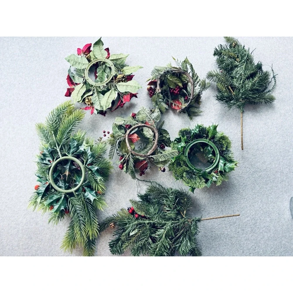 Vintage Lot MCM Plastic Christmas Candle Wreath Rings & Decor -Holly Berries